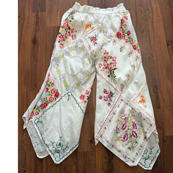 By Anthropologie Patchwork Linen Wide-Leg Crop Pants - Picture 6 of 10